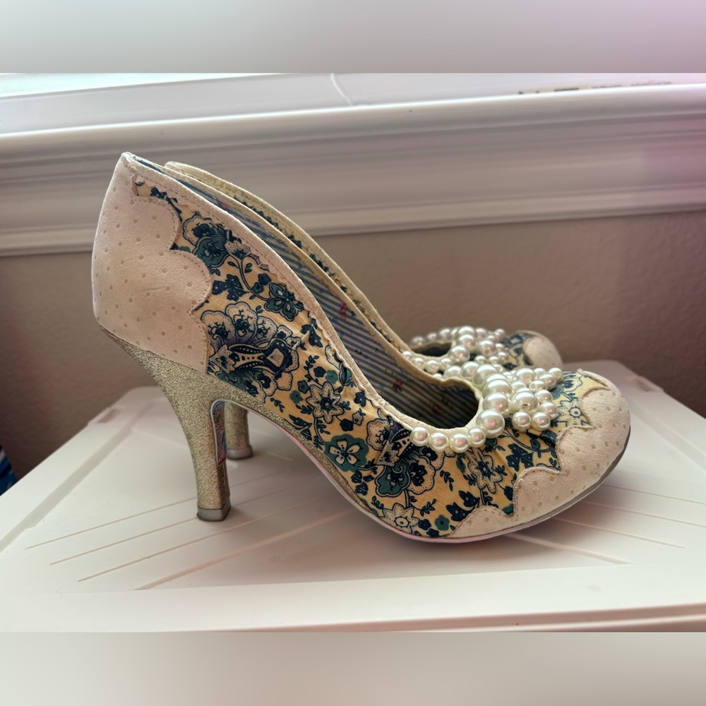 Irregular Choice Pearly Girly Blue and White Heels